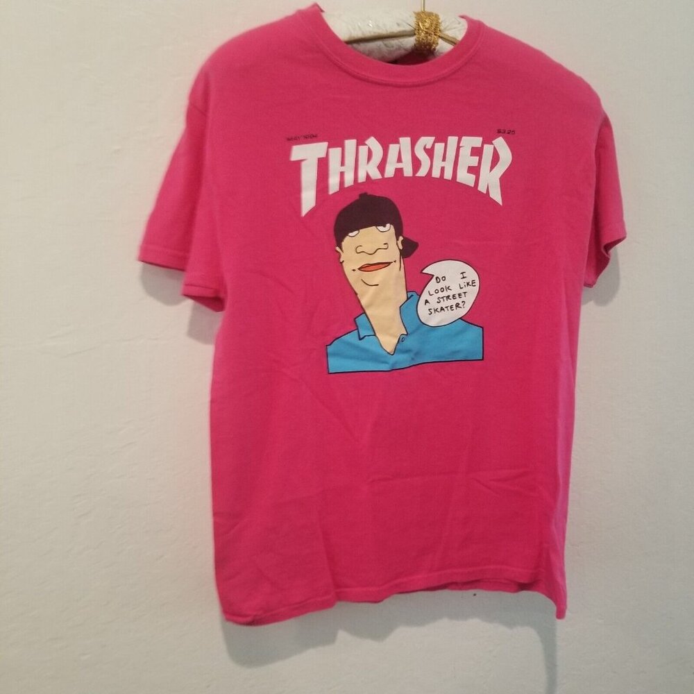 Thrasher Mag Mens Skateboarding Gonz Cover T-Shirt Crew Neck Tee Cotton Top Pink